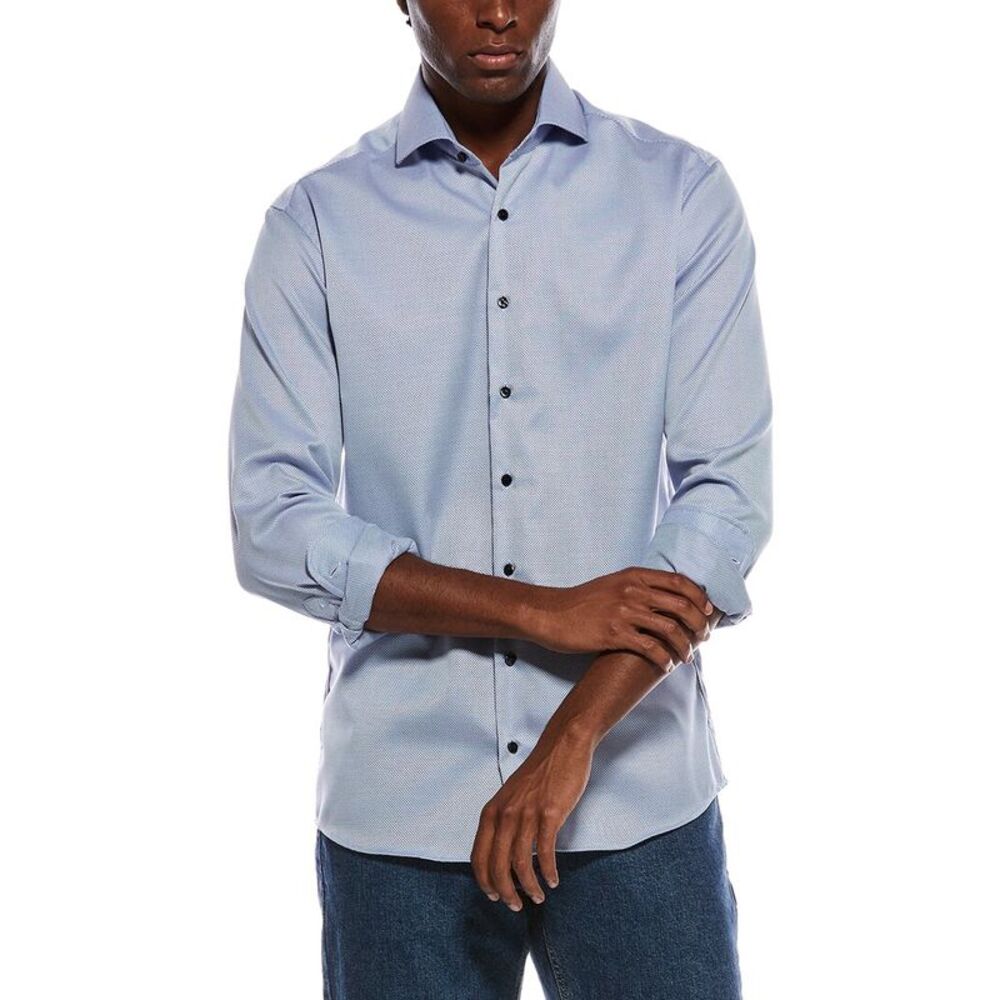 Eterna Mens  Italian Structured Dobby Modern Fit Shirt, Blue